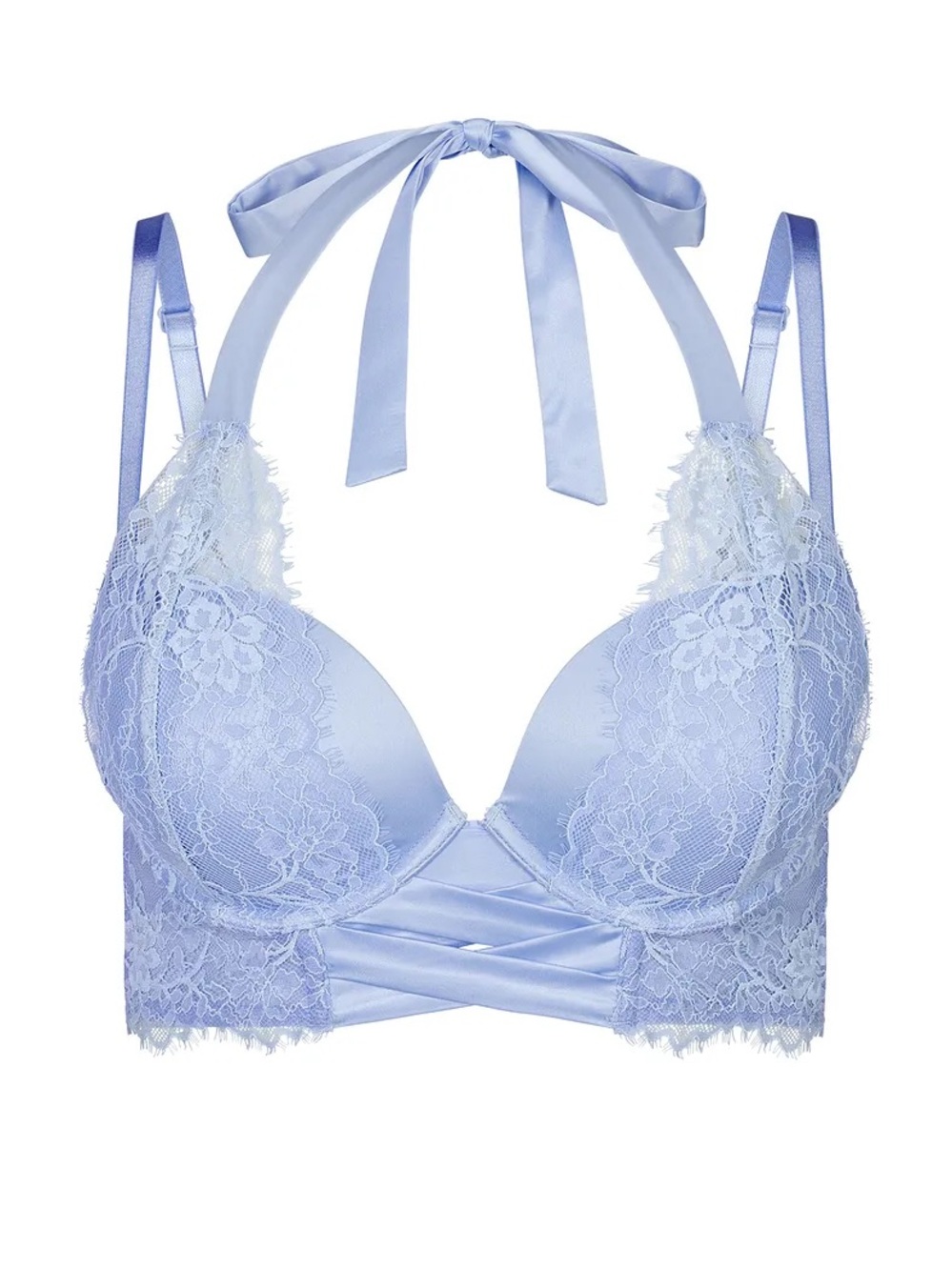 Adore me bra Light Blue Lace Halter Aline Bralette Kareena push up bra lace 36D